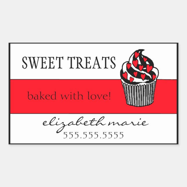 Red Hearts Cupcake Rectangular Sticker (Front)