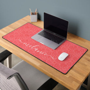 Red Hearts Custom Name Desk Mat