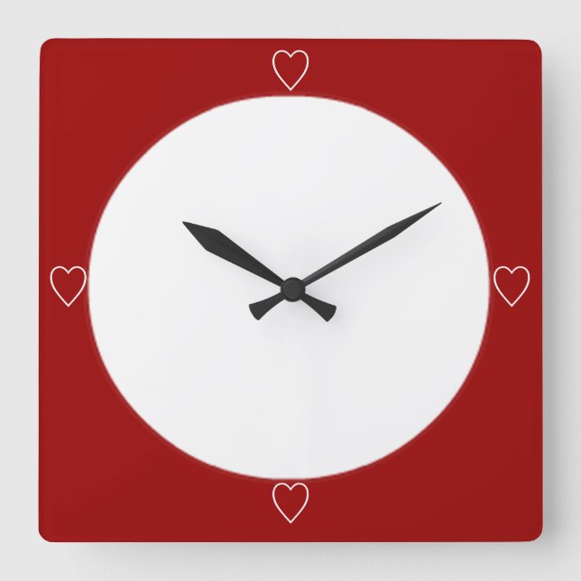 Red hearts cute square wall clock (Front)