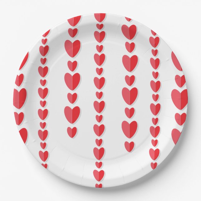 Red Hearts Cute Valentine's  Paper Plate (Front)