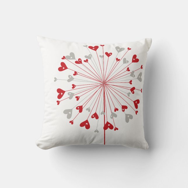Red Hearts Dandelion Love Whimsical Cute Cushion (Front)