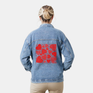 Red Hearts Design Denim Jacket