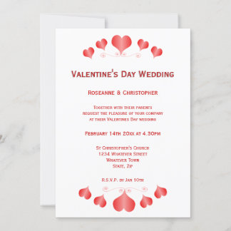 Red Hearts Design Valentines Day Wedding Invitation