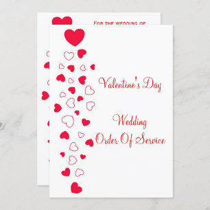 Red Hearts Design Valentines Day Wedding Programme