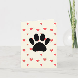 Red Hearts Drawing With Dog Paw Print Background Card