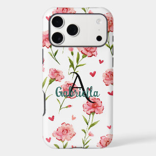 Red Hearts Flowers Monogram Name