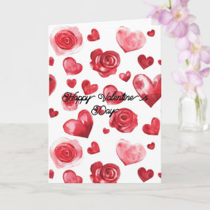Red Hearts Flowers Valentine's Day Card