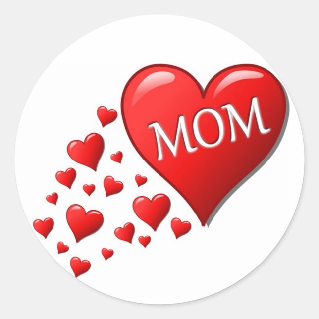RED HEARTS FOR MOM CLASSIC ROUND STICKER (Front)