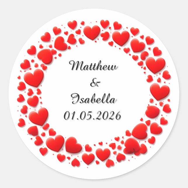 Red Hearts Frame For Valentine’s Day Classic Round Sticker (Front)