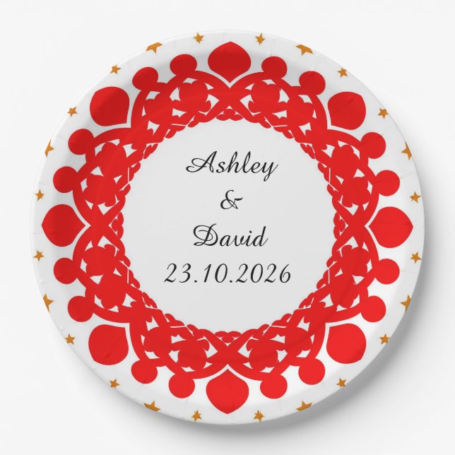 Red Hearts Frame Paper Plate (Front)