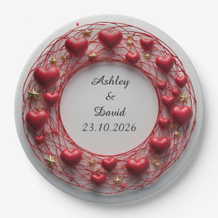 Red Hearts Frame Paper Plate