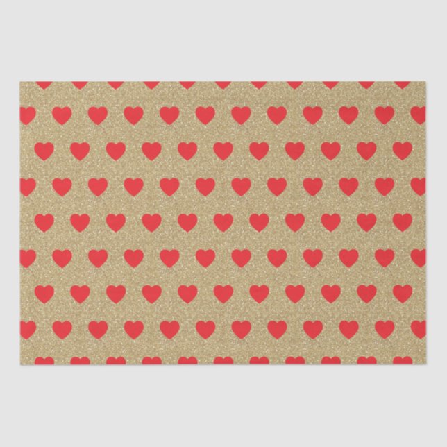 Red Hearts, Gold Glitter Sparkles Tissue Paper (Front)