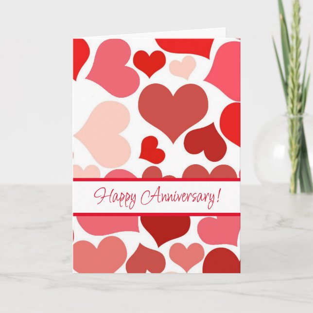 Red Hearts Happy Anniversary Card (Front)