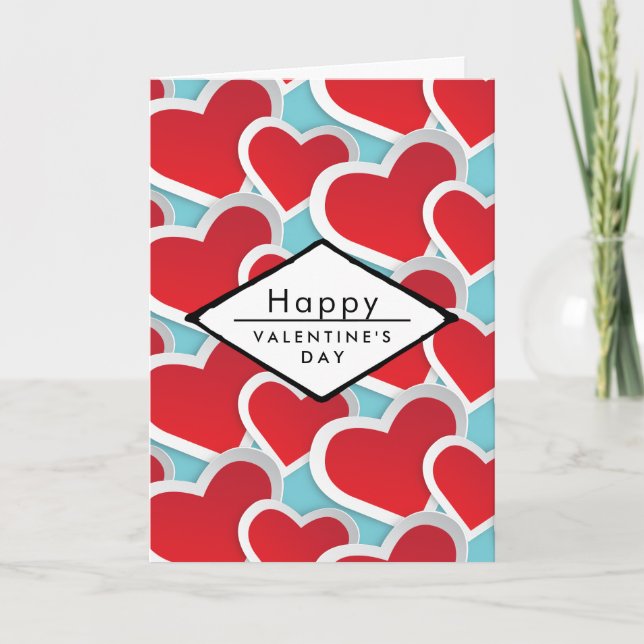Red Hearts Happy Valentine's Day Holiday Card (Front)
