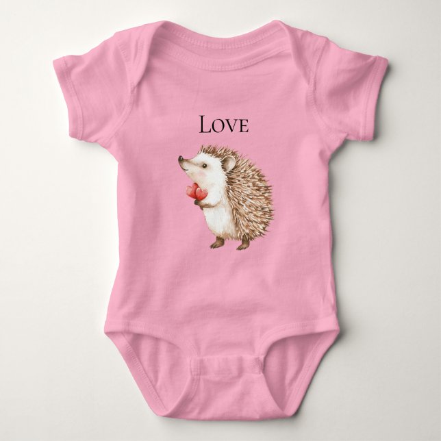 Red Hearts Hedgehog Baby Bodysuit (Front)
