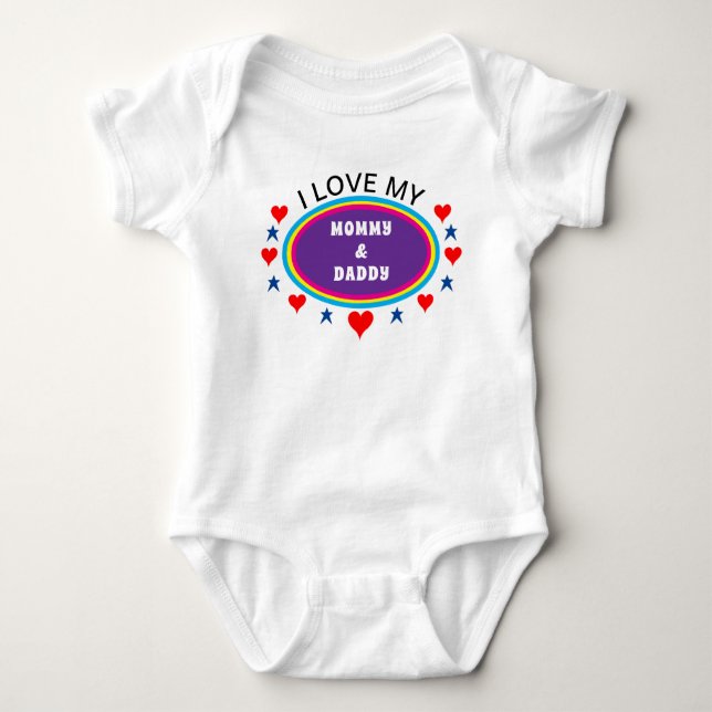 Red Hearts I Love My Mummy and Daddy Baby Bodysuit (Front)