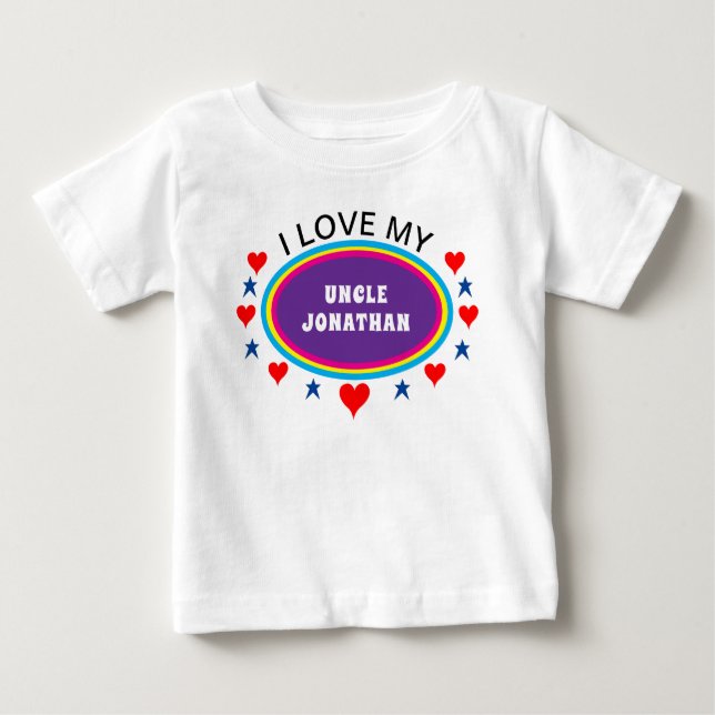 Red Hearts I Love My Uncle or Anyone Baby T-Shirt (Front)