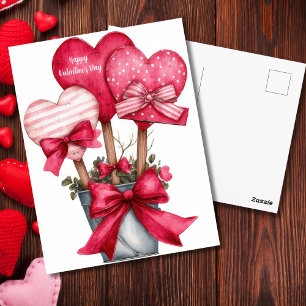 Red Hearts in a Pot Valentine`s Day Card