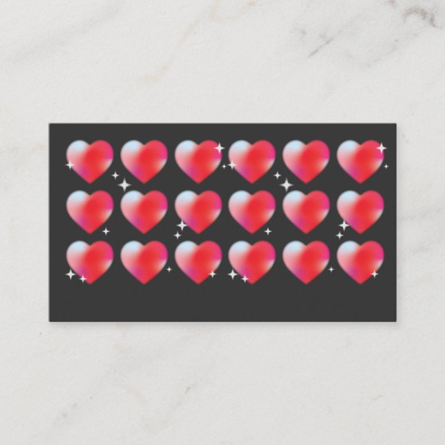Red hearts in a row, lovely romantic heart rectang business card (Front)
