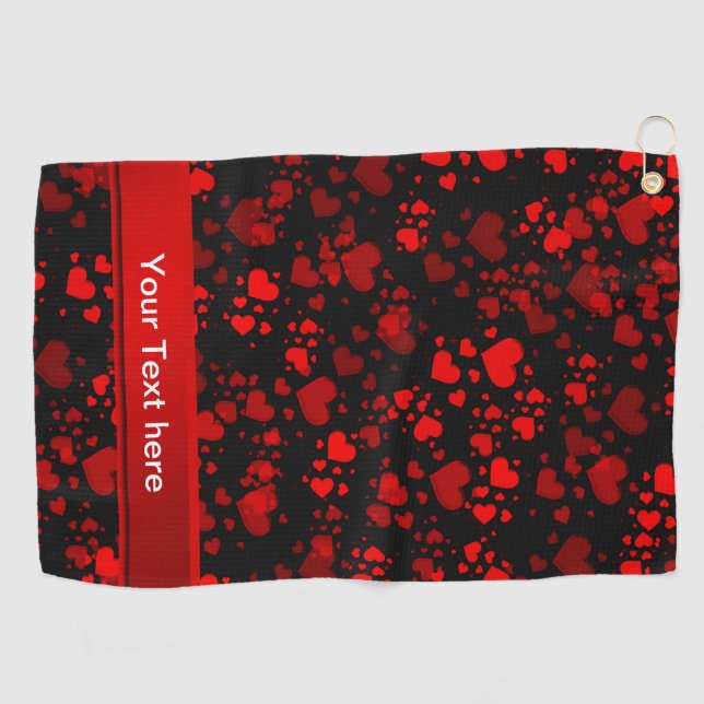 red hearts in black and template text golf towel (Horizontal)