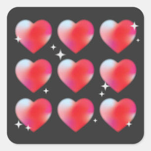 Red hearts in black background, valentine's day  square sticker