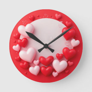 Red hearts in various sizes and shades round clock
