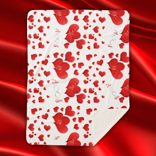 Red Hearts Infinity Initials Monogram on white   Sherpa Blanket