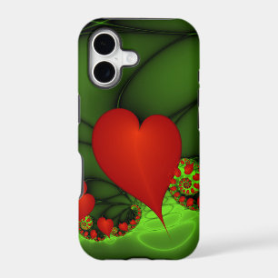 Red Hearts Lime Green Modern Abstract Fractal Art