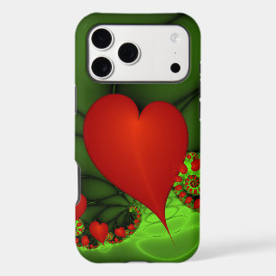 Red Hearts Lime Green Modern Abstract Fractal Art