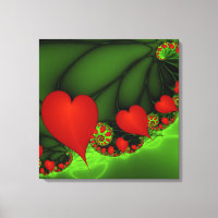 Red Hearts Lime Green Modern Abstract Fractal Art