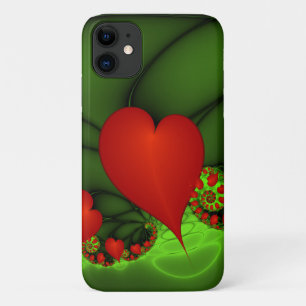 Red Hearts Lime Green Modern Abstract Fractal Art Case-Mate iPhone Case