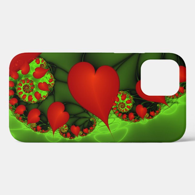 Red Hearts Lime Green Modern Abstract Fractal Art Case-Mate iPhone Case (Back (Horizontal))