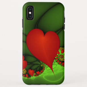 Red Hearts Lime Green Modern Abstract Fractal Art Case-Mate iPhone Case