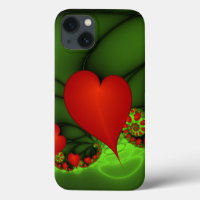 Red Hearts Lime Green Modern Abstract Fractal Art