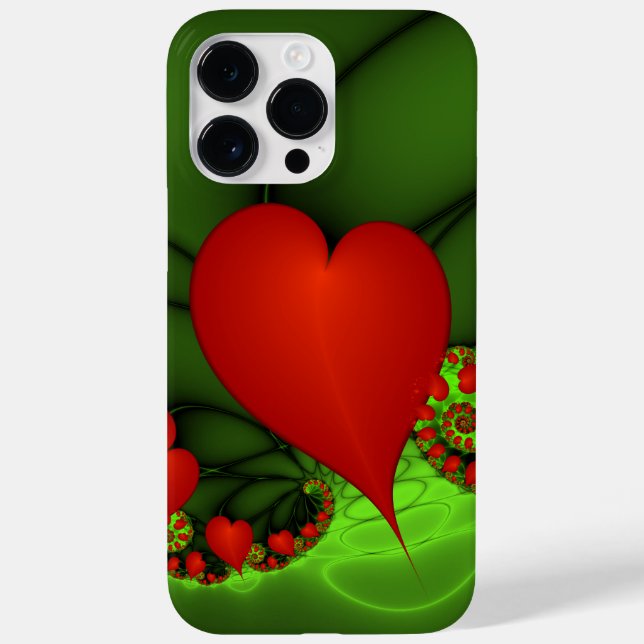 Red Hearts Lime Green Modern Abstract Fractal Art Case-Mate iPhone Case (Back)