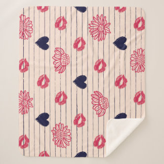 Red hearts, lips, daisies pattern. sherpa blanket