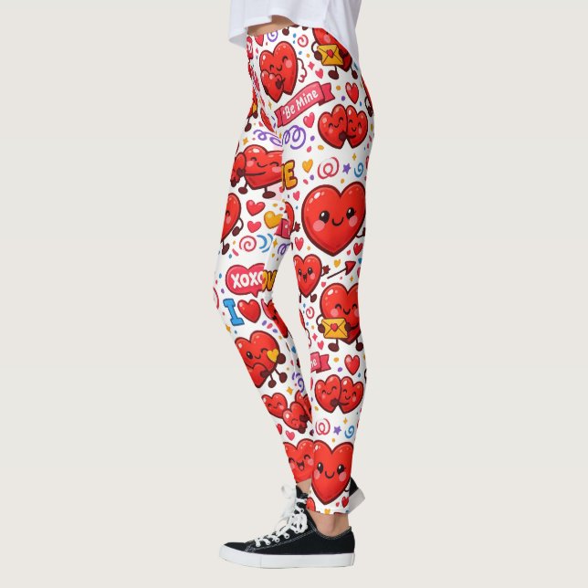 Red Hearts Love Abstract Leggings (Left)