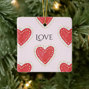 Red Hearts Love Ceramic Ornament