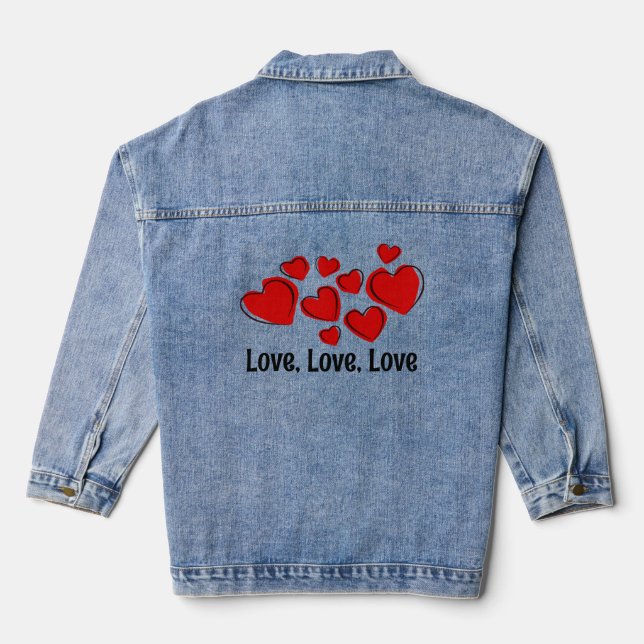 Red Hearts Love Design Denim Jacket (Back)