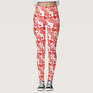 Red hearts, love. leggings