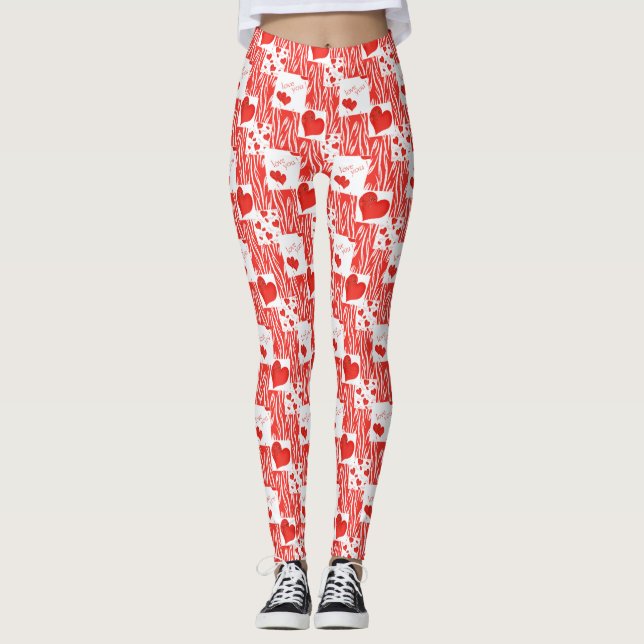 Red hearts, love. leggings (Front)