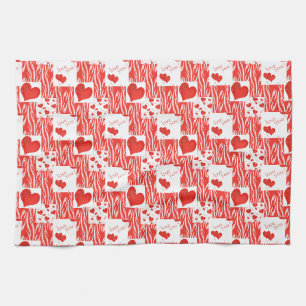 Red hearts, love. tea towel