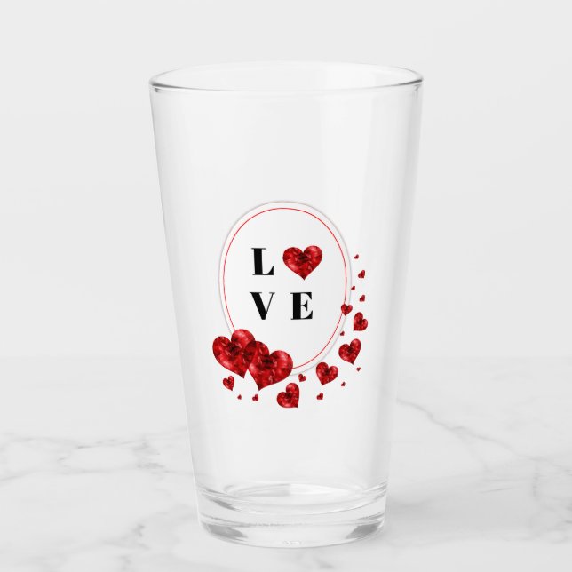 Red Hearts Love Unique Drinking Glass Tumbler (Front)