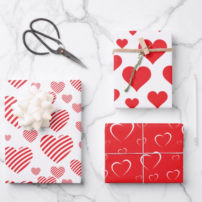 Red Hearts Love Valentine  Wrapping Paper Sheet (Front)