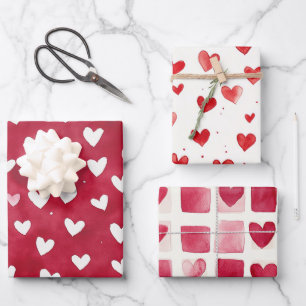 Red Hearts Love Valentine's Day Romance Wrapping Paper Sheet