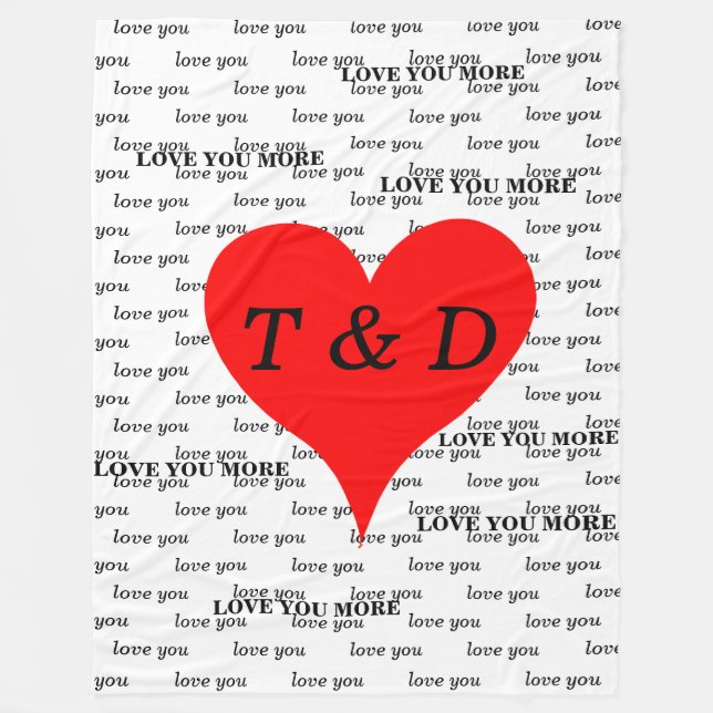 Red Hearts Love You Love You More Monogram  Fleece Blanket (Front)