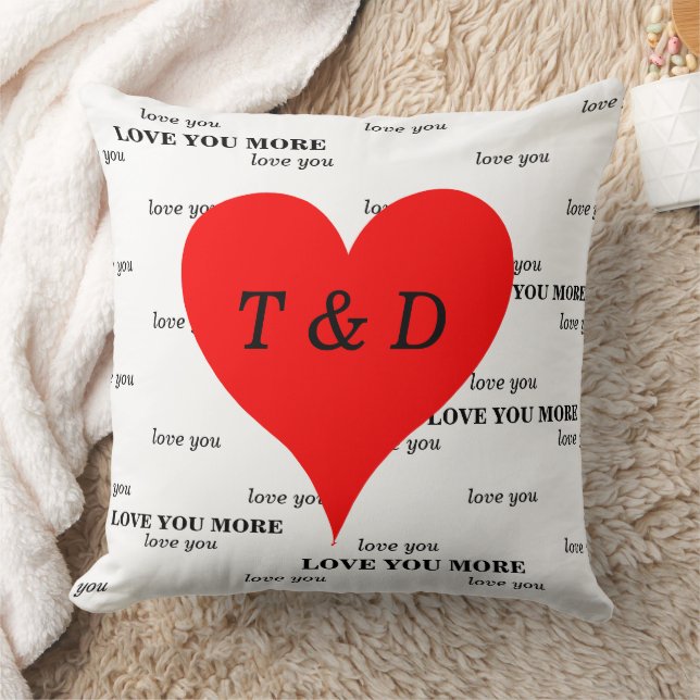 Red Hearts Love You More Monogram Cushion (Blanket)