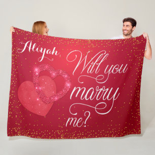 Red Hearts Marriage Proposal Fleece Blanket