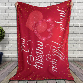 Red Hearts Marriage Proposal Sherpa Blanket