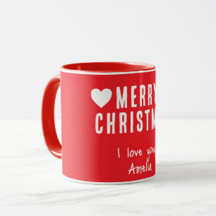 Red Hearts Merry Christmas Boyfriend Girlfriend Mug